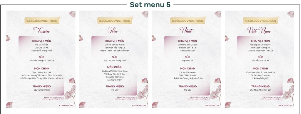 thực đơn tiệc cưới